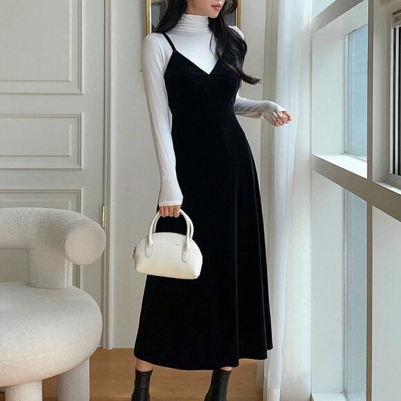 Black Casual Womens Solid Cami Dress - Picture 5 of 6